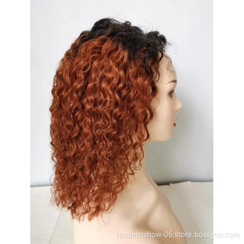 1B/350 1B/99J Water Wave Lace Frontal Wig Virgin Brazilian Human Hair  Deep Curly Lace Front Bob Wig